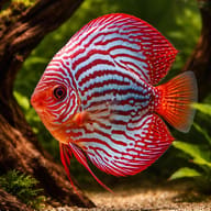 Red Turquoise Discus showing red and blue pattern in warm water — representative image - view 1