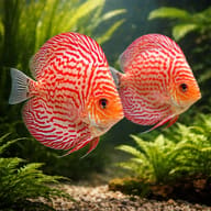 Pair of Red Turquoise High Body Discus in calm warm water — representative image - view 2