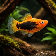 Red Tuxedo Platy beside driftwood — representative image - view 1