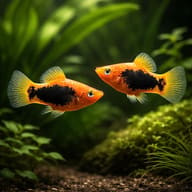 Red Tuxedo Platy group in a planted aquarium — representative image - view 2