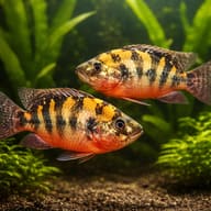 Redbelly tilapia (Tilapia zilli) — pair in a planted aquarium — representative image - view 2