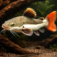 Yellowtail Redtail Catfish Phractocephalus hemioliopterus juvenile in a large aquarium — representative image - view 1