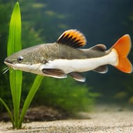 Yellowtail Redtail Catfish Phractocephalus hemioliopterus juvenile in a large aquarium - view 4