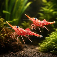 Marine Aquarium Livestock — Rhynchocinetes durbanensis Dancing Camel Shrimp — pair in a planted aquarium - view 2