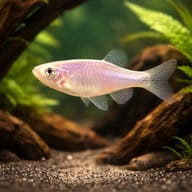 Rosy Danio Danio roseus swimming beside driftwood — representative image - view 1