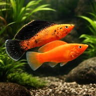 Sail-Fin Molly assorted (Poecilia velifera assorted) pair in a planted aquarium - view 2