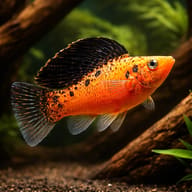 Sail-Fin Molly Goldleopard (Poecilia velifera gold leopard) in a planted aquarium - view 1