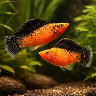 Sail-Fin Molly Goldleopard (Poecilia velifera gold leopard) pair in a planted aquarium - view 2