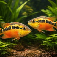 Salvini Cichlid Trichromis (Trichromis salvini) pair in a planted aquarium — representative image - view 2