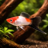 Wagtail Lyra Swordtail over driftwood in an aquarium — representative image - view 1
