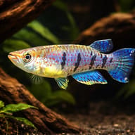 Graham's Epiplatys, Epiplatys grahami, planted driftwood aquarium view — representative image - view 1