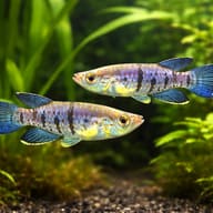 Graham's Epiplatys (Epiplatys grahami) pair in a covered planted surface-killifish aquarium — representative image - view 2