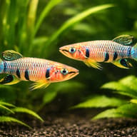 Seychelles Panchax (Pachypanchax playfairii) — Playfair's Panchax pair in a covered planted aquarium — representative image - view 2