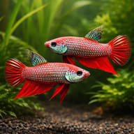 Smaragd Fighter, Emerald Betta — pair in a planted aquarium — representative image - view 2