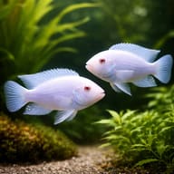 Albino Pindani Snow White Cichlid group in bright cichlid aquarium — representative image - view 2