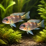 Pair of Spangled Cichlids showing spotted flanks and Tanganyika cichlid shape - view 2