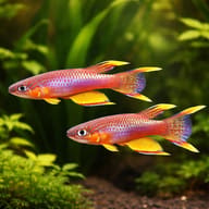 Splendid Killie (Aphyosemion splendopleure) pair in a calm planted setup - view 2