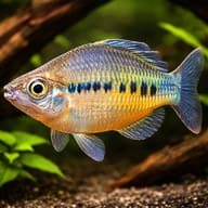 Spotted Rainbowfish (Glossolepis maculosus) in a planted aquarium with driftwood — representative image - view 1