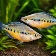 Pair of Spotted Rainbowfish (Glossolepis maculosus) showing peaceful shoaling behaviour — representative image - view 2