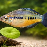 Spotted Rainbowfish (Glossolepis maculosus) beside aquarium plants showing adult scale — representative image - view 4