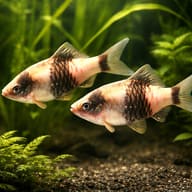 Striped Barb, Banded Barb — pair in a planted aquarium — representative image - view 2