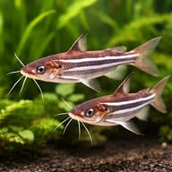 Striped Catfish, Pyjama Cat — pair in a planted aquarium — representative image - view 2