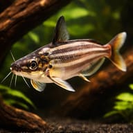 Striped Schilbe Catfish (Schilbe mystus) in open driftwood aquarium scene — representative image - view 1