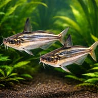 Striped Schilbe Catfish (Schilbe mystus) pair showing active African butter catfish movement — representative image - view 2
