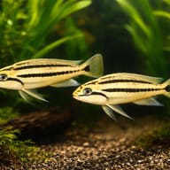 Striped Telmat, Two Banded (Telmatochromis bifrenatus) — pair in a planted aquarium — representative image - view 2