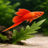 Assorted Swordtail (Xiphophorus hellerii) male beside aquarium plants — representative image - view 4