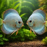 Blue Snake Skin Discus (Symphysodon spp.) domestic discus strain — pair in a planted aquarium — representative image - view 2