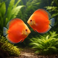 Red Melon Discus (Symphysodon spp.) domestic discus strain — pair in a planted aquarium — representative image - view 2