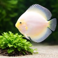 White Diamant Discus (Symphysodon spp.) domestic discus strain — close view showing fin and scale detail - view 4