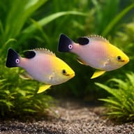 Talbots demoiselle - Marine Aquarium Livestock (Chrysiptera talboti) — Talbots Demoiselle M — pair in a planted aquarium - view 2
