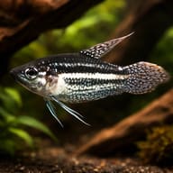 Three-Striped Croaking Gourami (Trichopsis schalleri) in a shaded planted aquarium — representative image - view 1