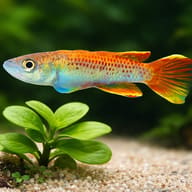 Togo Panchax size reference beside floating aquarium plants — representative image - view 4