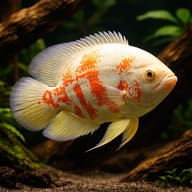 Oscar albino (Astronotus ocellatus albino) in a planted aquarium - view 1