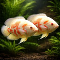 Oscar albino (Astronotus ocellatus albino) pair in a planted aquarium - view 2