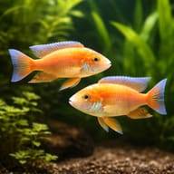 Albino Eureka Peacock Cichlid (Aulonocara), ~15cm pair in a planted aquarium - view 2