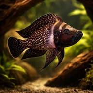 Lamprologus calvus black pectoral in a planted aquarium - view 1