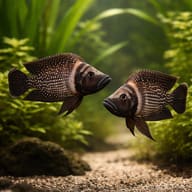 Lamprologus calvus black pectoral pair in a planted aquarium - view 2