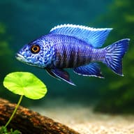 Representative Flavescent Peacock Cichlid beside a plant; size and habitat are illustrative - view 4