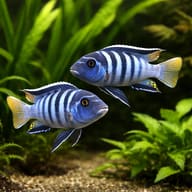 Pseudotropheus elongatus mpanga pair in a planted aquarium - view 2