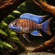 Ethelwynn's Peacock Cichlid (Aulonocara ethelwynnae) in Malawi rockwork — representative image - view 1