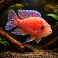 Aulonocara sp. firefish in a planted aquarium - view 1