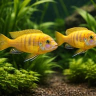 Pseudotropheus flavus pair in a planted aquarium - view 2