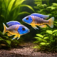 Fort Maguire Peacock (Aulonocara hansbaenschi) Cichlid pair in a Lake Malawi aquarium — representative image - view 2
