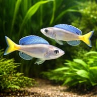 Cyprichromis leptosoma gold pair in a planted aquarium - view 2