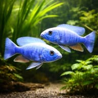 Haplochromis fryeri iceberg pair in a planted aquarium - view 2