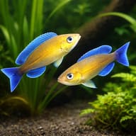 Katete Jumbo Sardine Cichlid (Cyprichromis leptosoma) pair in a planted aquarium - view 2